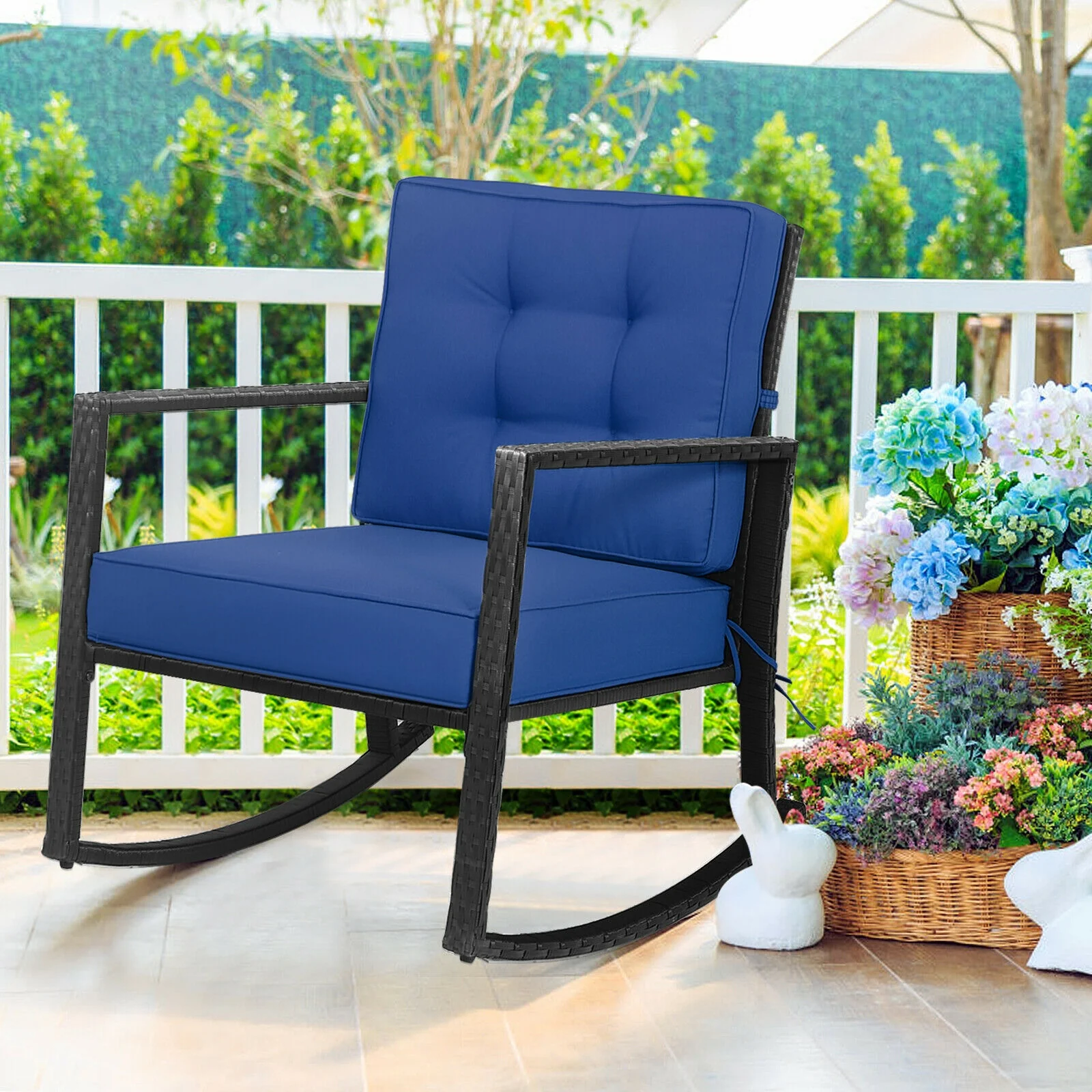 Patio Rattan Rocker Outdoor Glider Rocking Chair, Navy - Image 2
