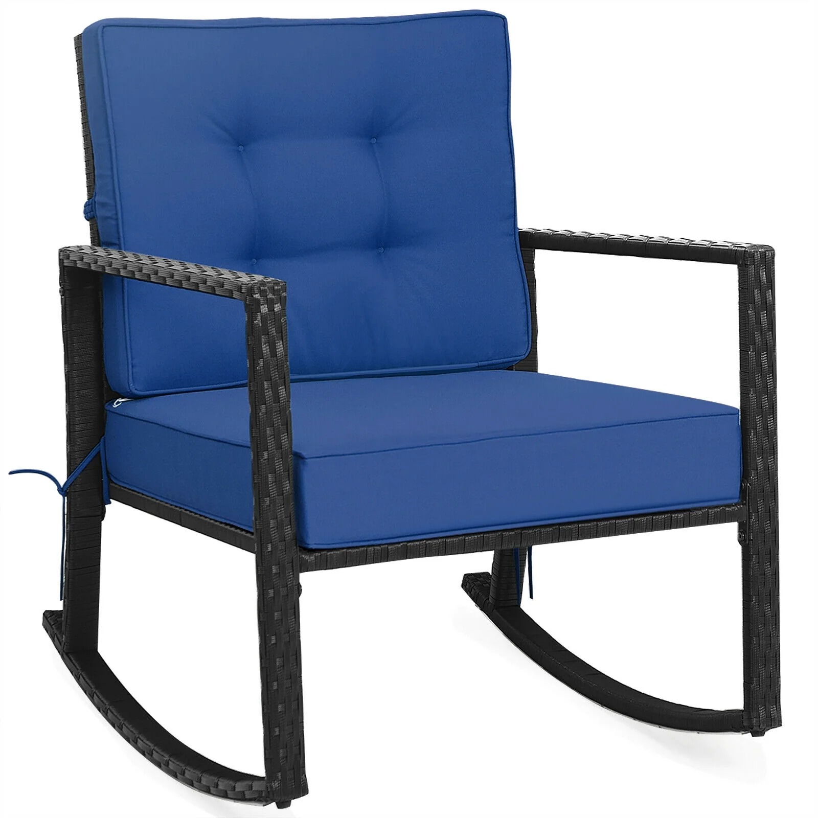 Patio Rattan Rocker Outdoor Glider Rocking Chair, Navy - Image 4