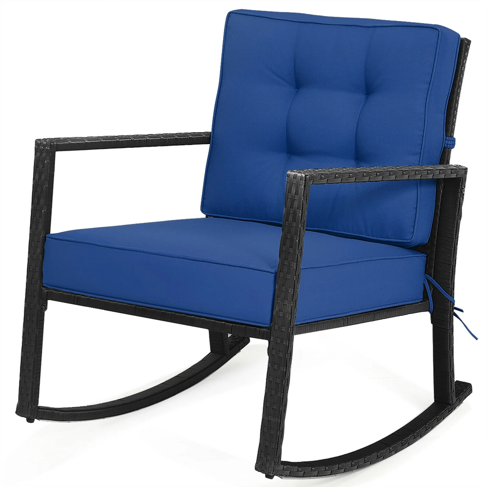 Patio Rattan Rocker Outdoor Glider Rocking Chair, Navy - Image 5