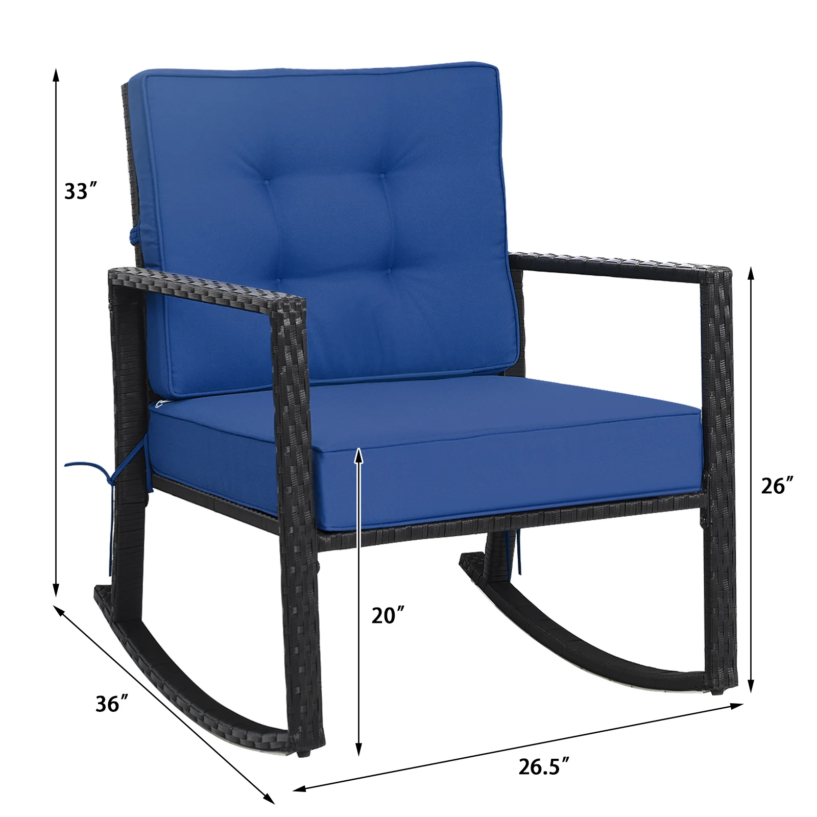 Patio Rattan Rocker Outdoor Glider Rocking Chair, Navy - Image 6