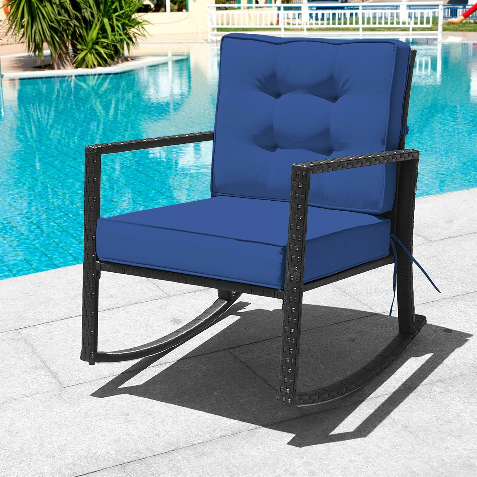 Patio Rattan Rocker Outdoor Glider Rocking Chair, Navy - Image 8