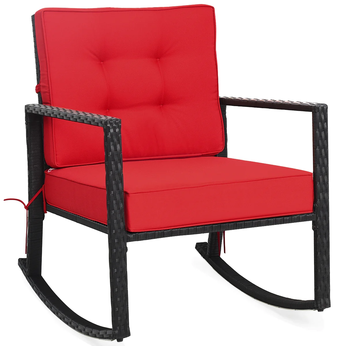 Patio Rattan Rocking Chair, Outdoor Glider, Red - Image 2