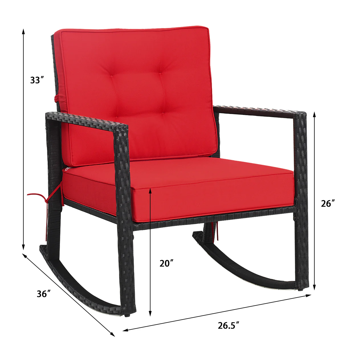 Patio Rattan Rocking Chair, Outdoor Glider, Red - Image 5