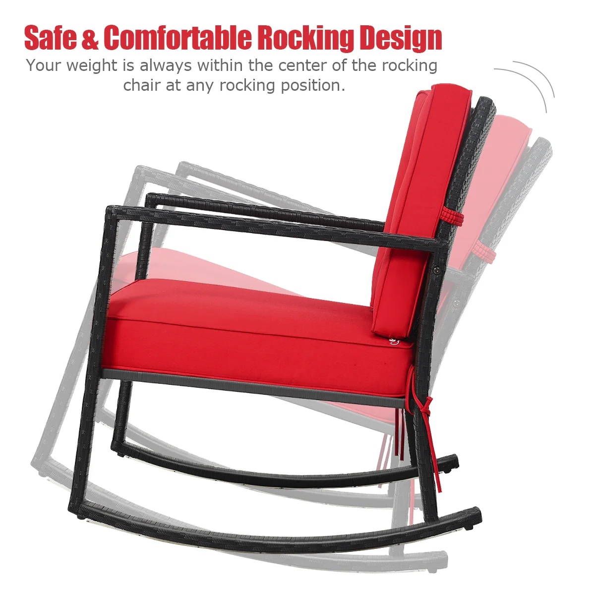 Patio Rattan Rocking Chair, Outdoor Glider, Red - Image 6