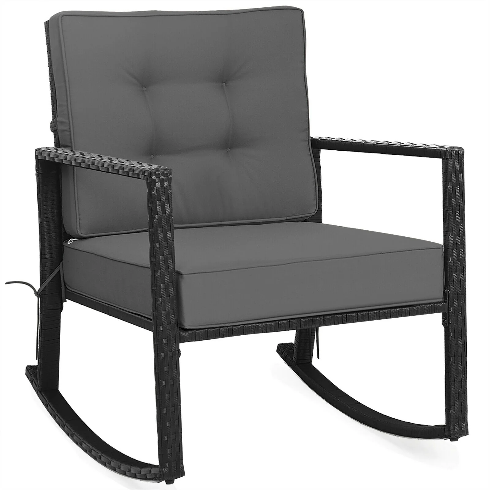 Patio Rattan Rocking Chair, Outdoor Glider With Cushion, Gray - Image 4