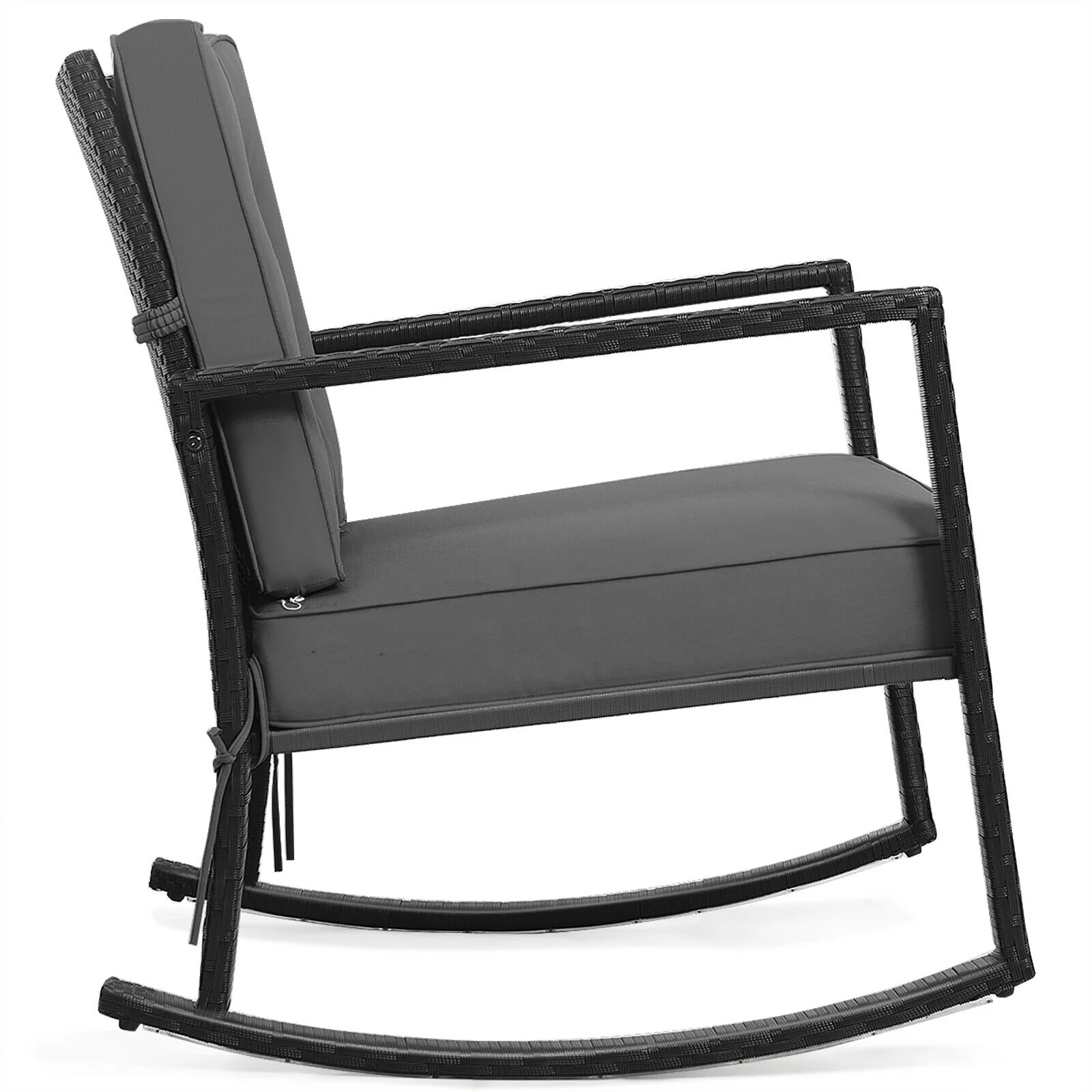Patio Rattan Rocking Chair, Outdoor Glider With Cushion, Gray - Image 5