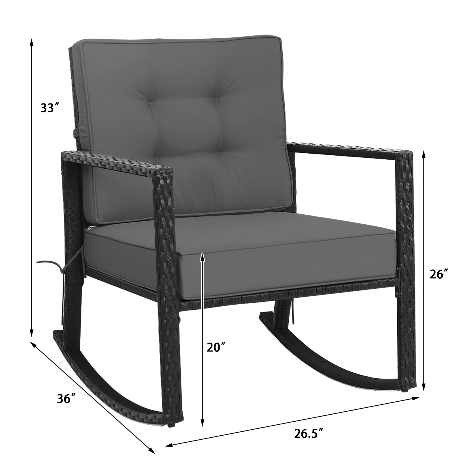 Patio Rattan Rocking Chair, Outdoor Glider With Cushion, Gray - Image 6