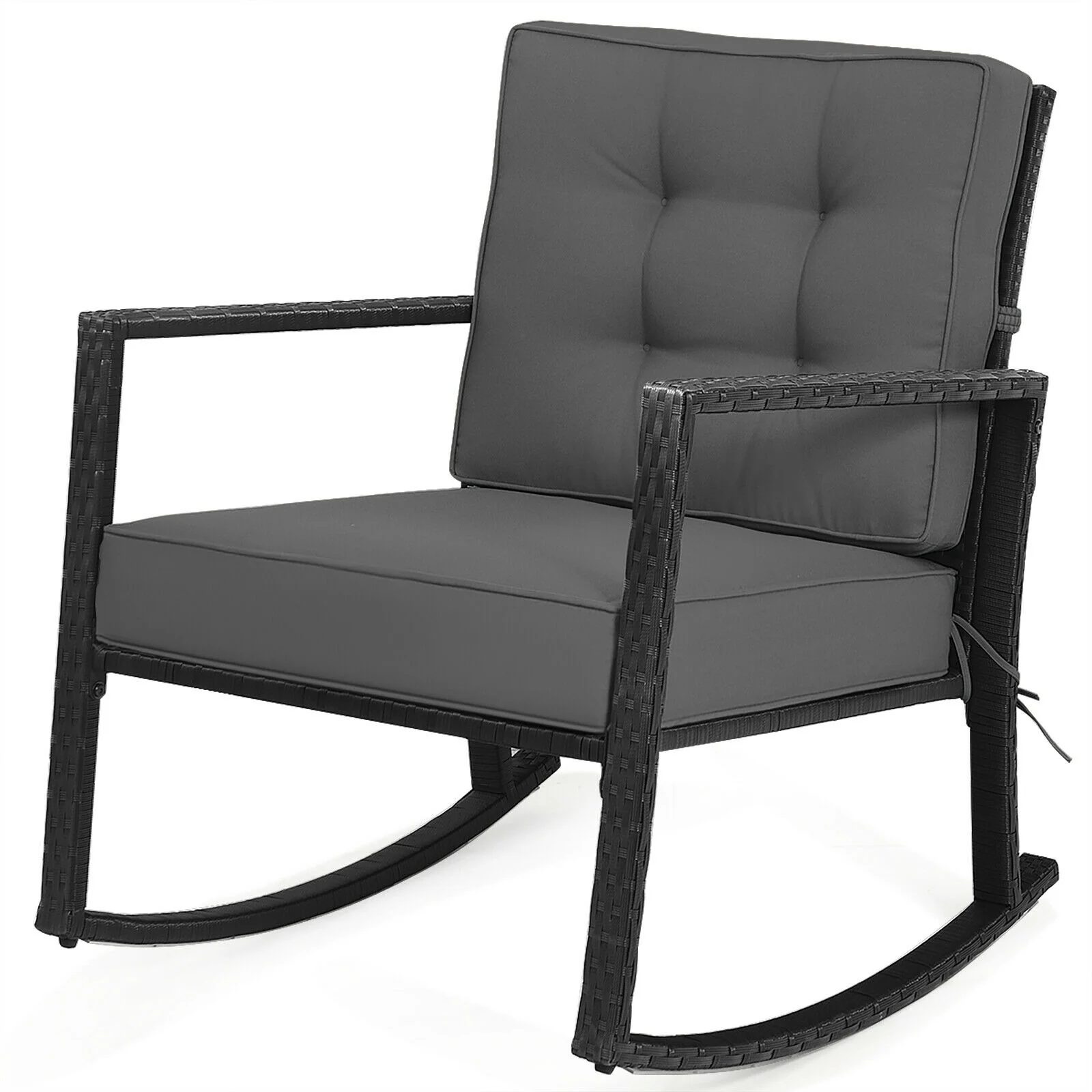Patio Rattan Rocking Chair, Outdoor Glider With Cushion, Gray - Image 9