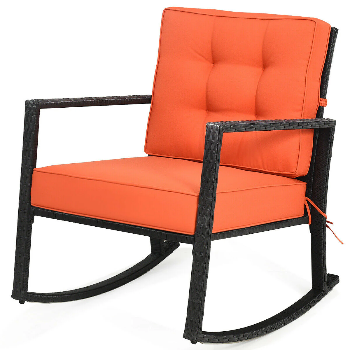 Patio Rattan Rocking Chair, With Cushion, Orange - Image 10