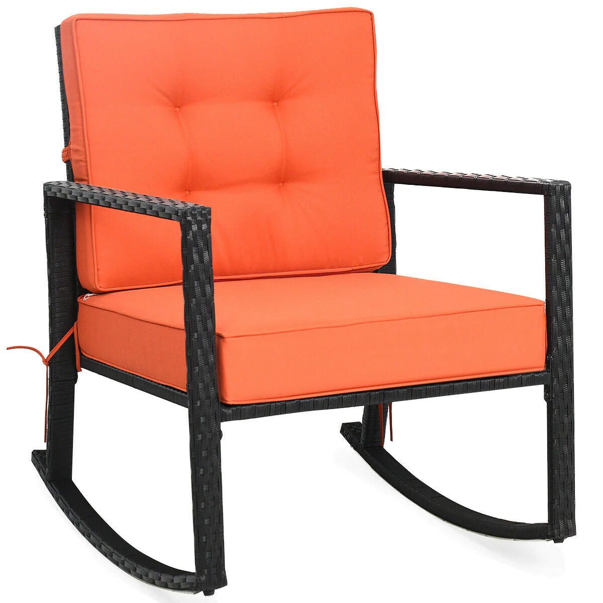 Patio Rattan Rocking Chair, With Cushion, Orange - Image 2