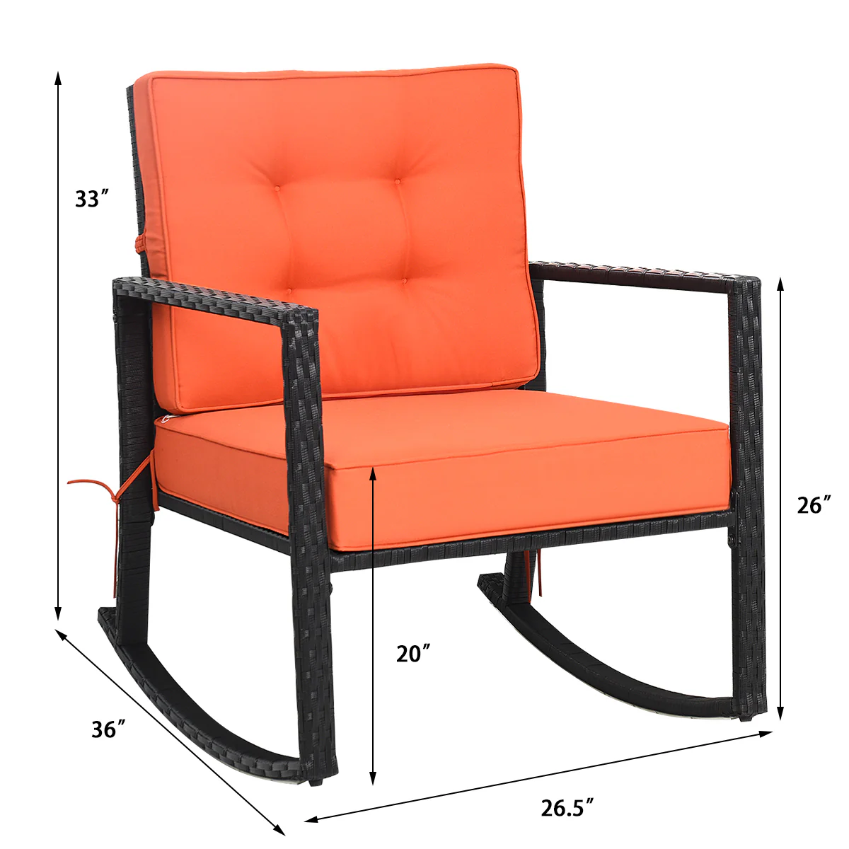 Patio Rattan Rocking Chair, With Cushion, Orange - Image 5