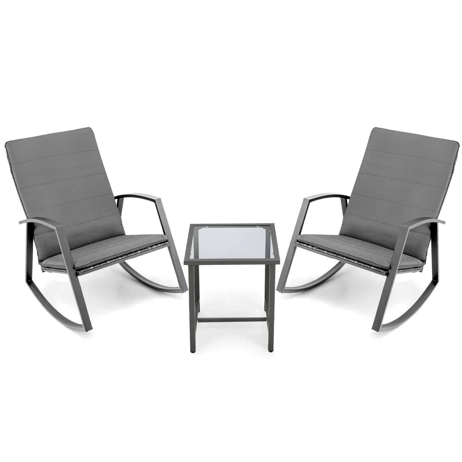Patio Rattan Rocking Furniture Set, 3 Pieces, Gray - Image 3