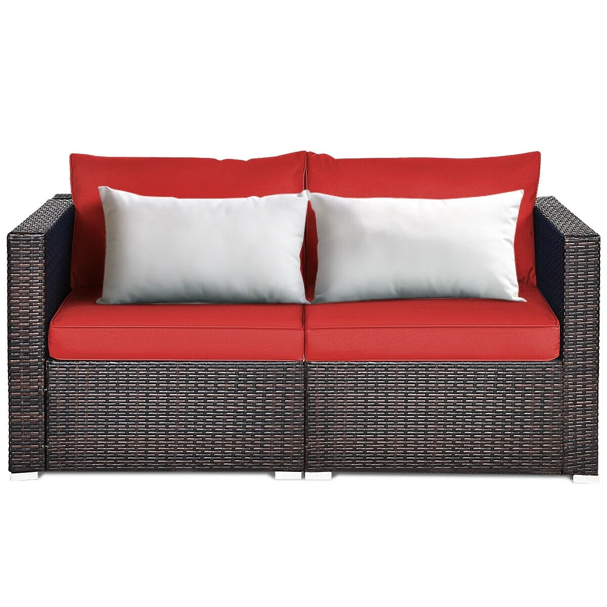 Patio Rattan Sectional Conversation Sofa Set, 2 Pieces, Red