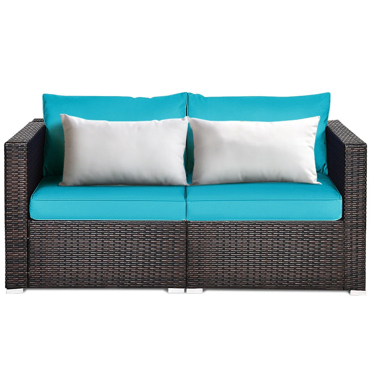 Patio Rattan Sectional Conversation Sofa Set, Blue