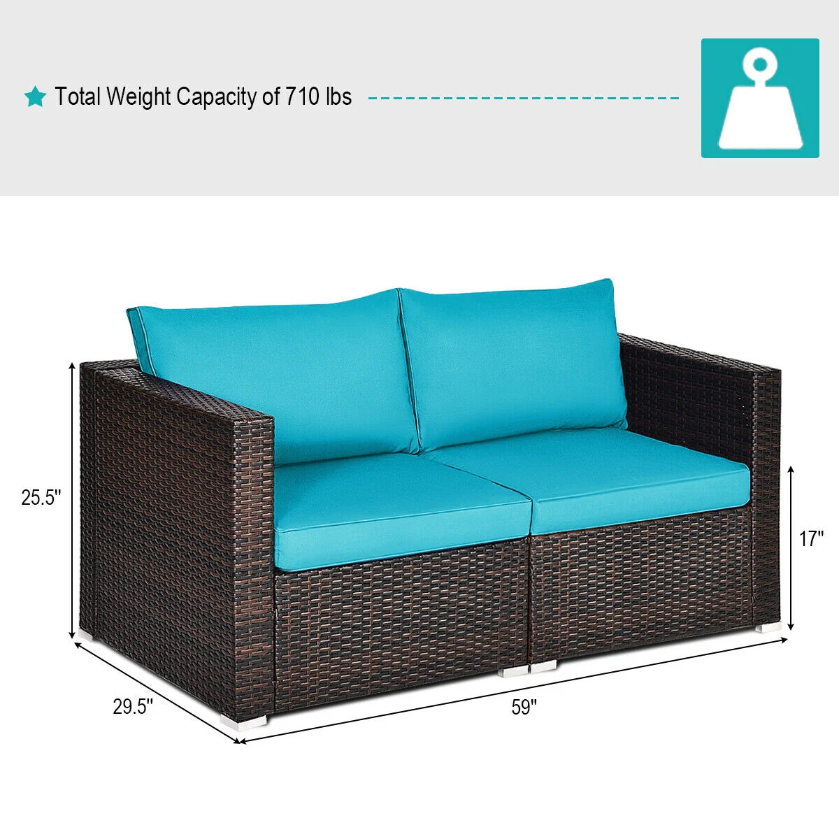 Patio Rattan Sectional Conversation Sofa Set, Blue - Image 5