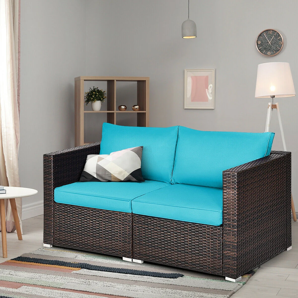 Patio Rattan Sectional Conversation Sofa Set, Blue - Image 7