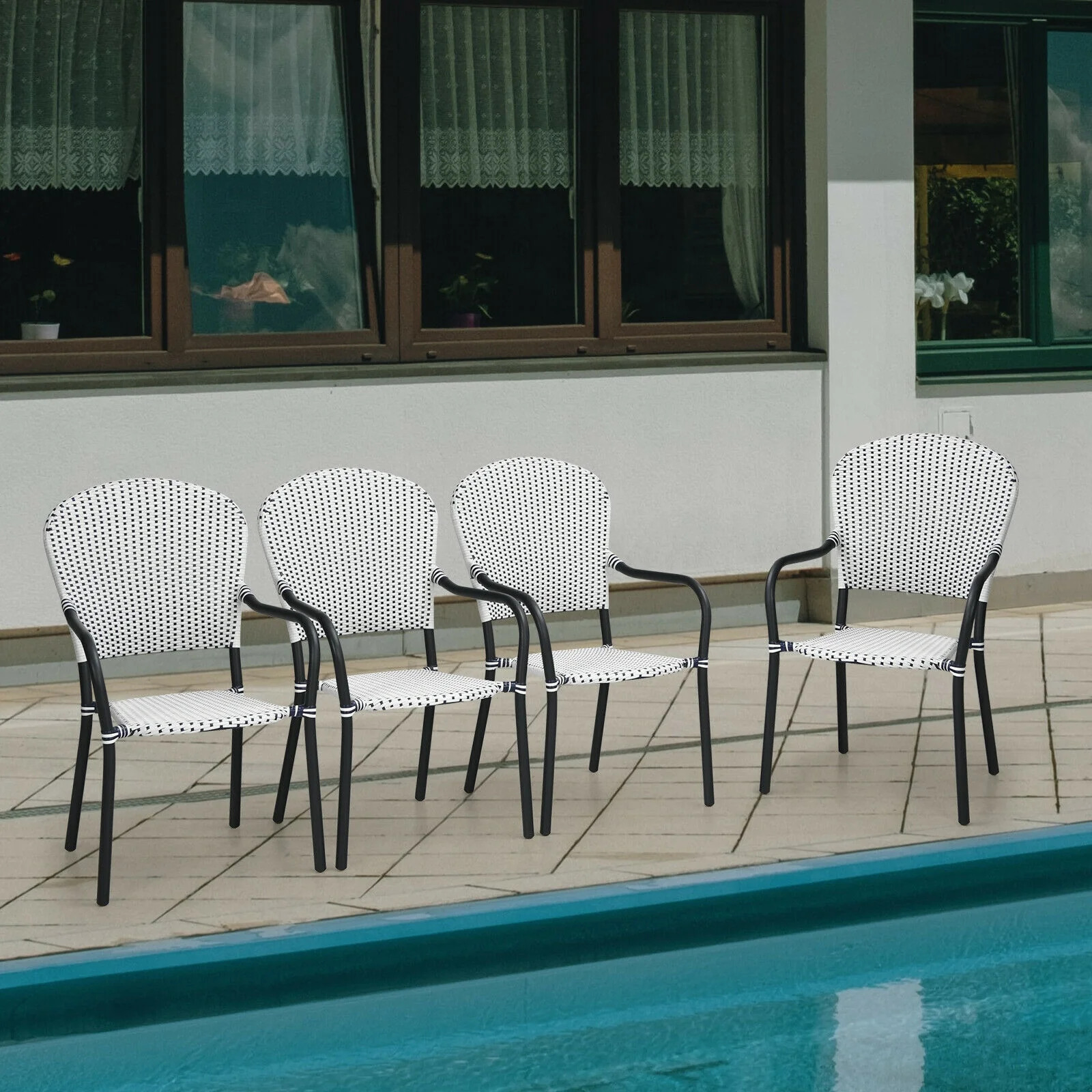 Patio Rattan Stackable Dining Chair Set, 4-Piece, White - Image 2