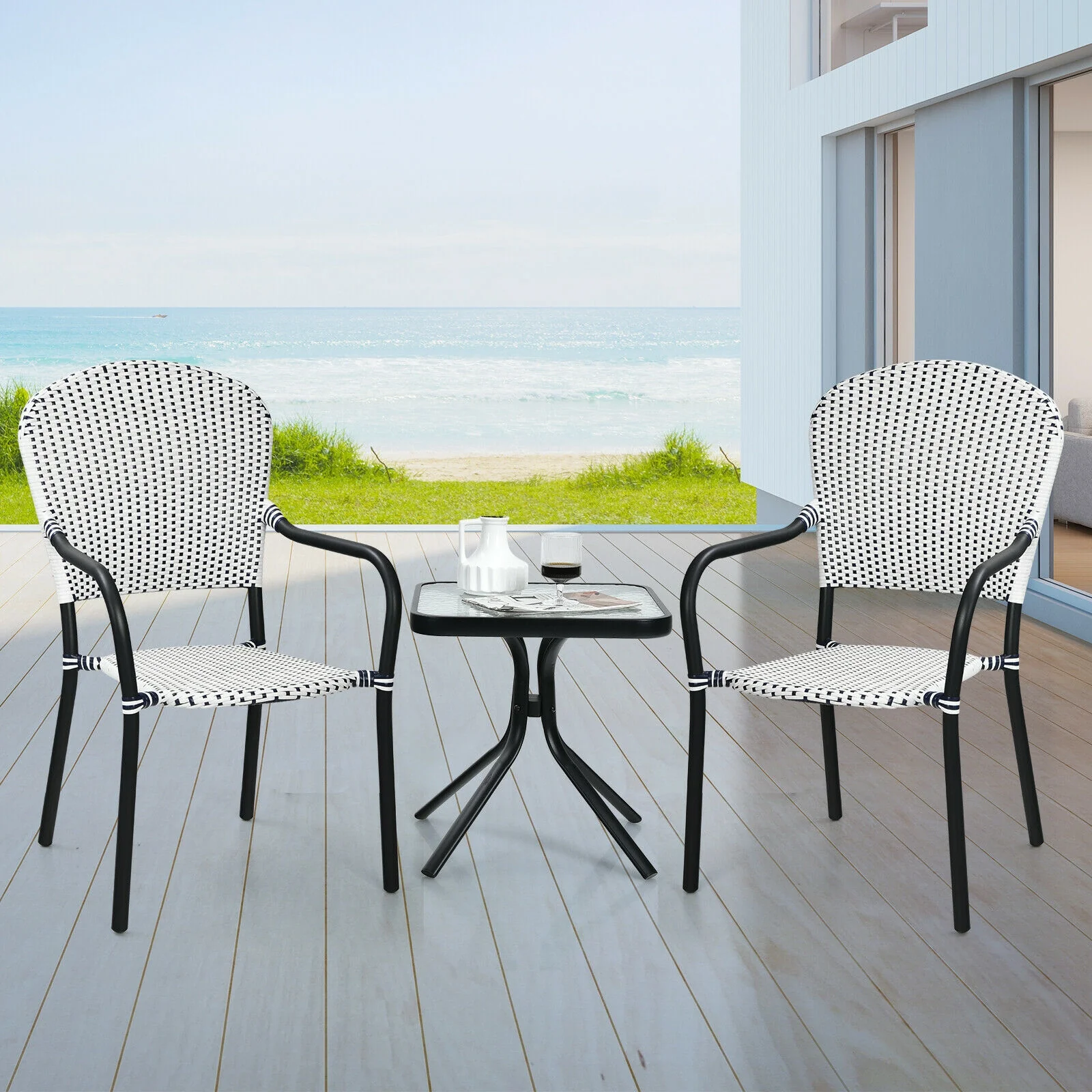 Patio Rattan Stackable Dining Chair Set, 4-Piece, White - Image 8