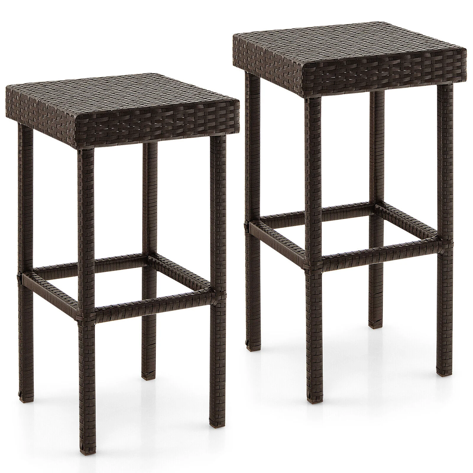Patio Rattan Wicker Bar Stool Chairs, 2 Pieces, Brown - Image 3