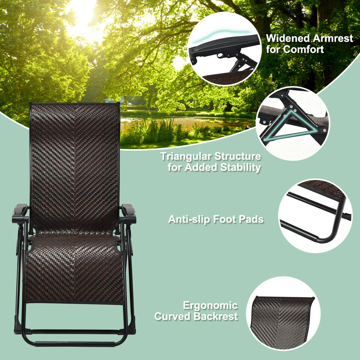 Patio Rattan Zero Gravity Lounge Chair, 2 Pieces - Image 10