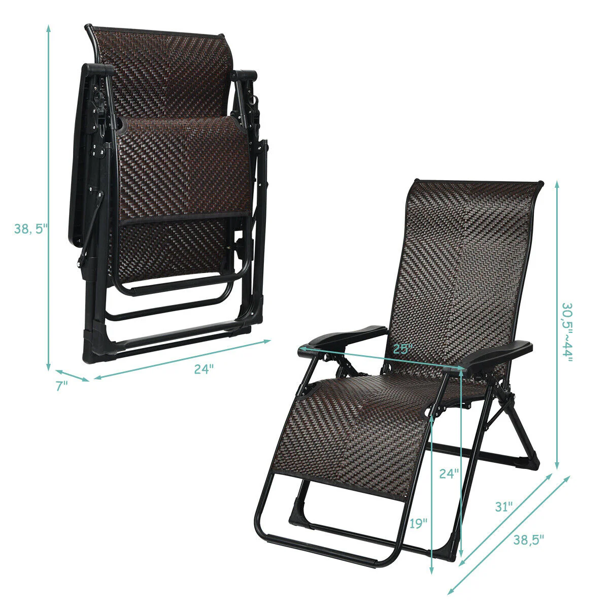 Patio Rattan Zero Gravity Lounge Chair, 2 Pieces - Image 6