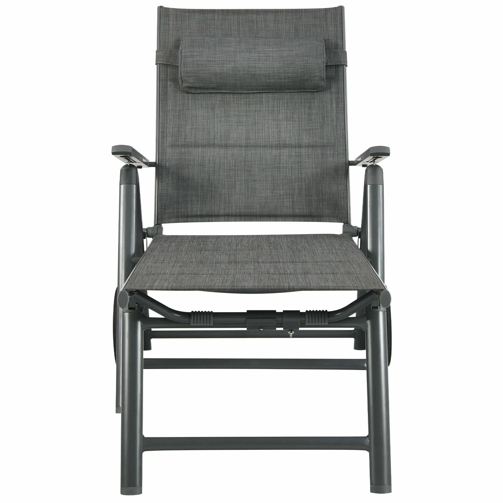 Patio Reclining Chaise Lounge, Adjustable Neck Pillow, Gray - Image 10
