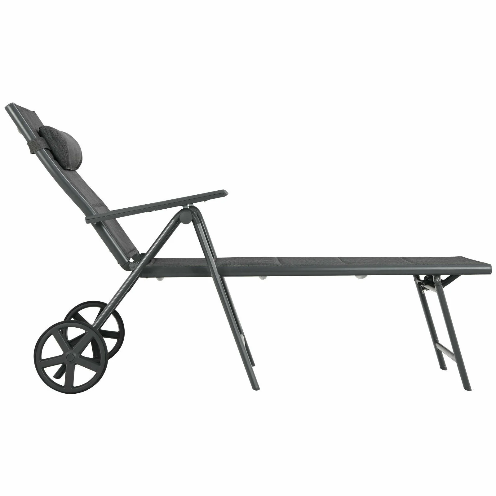 Patio Reclining Chaise Lounge, Adjustable Neck Pillow, Gray - Image 9
