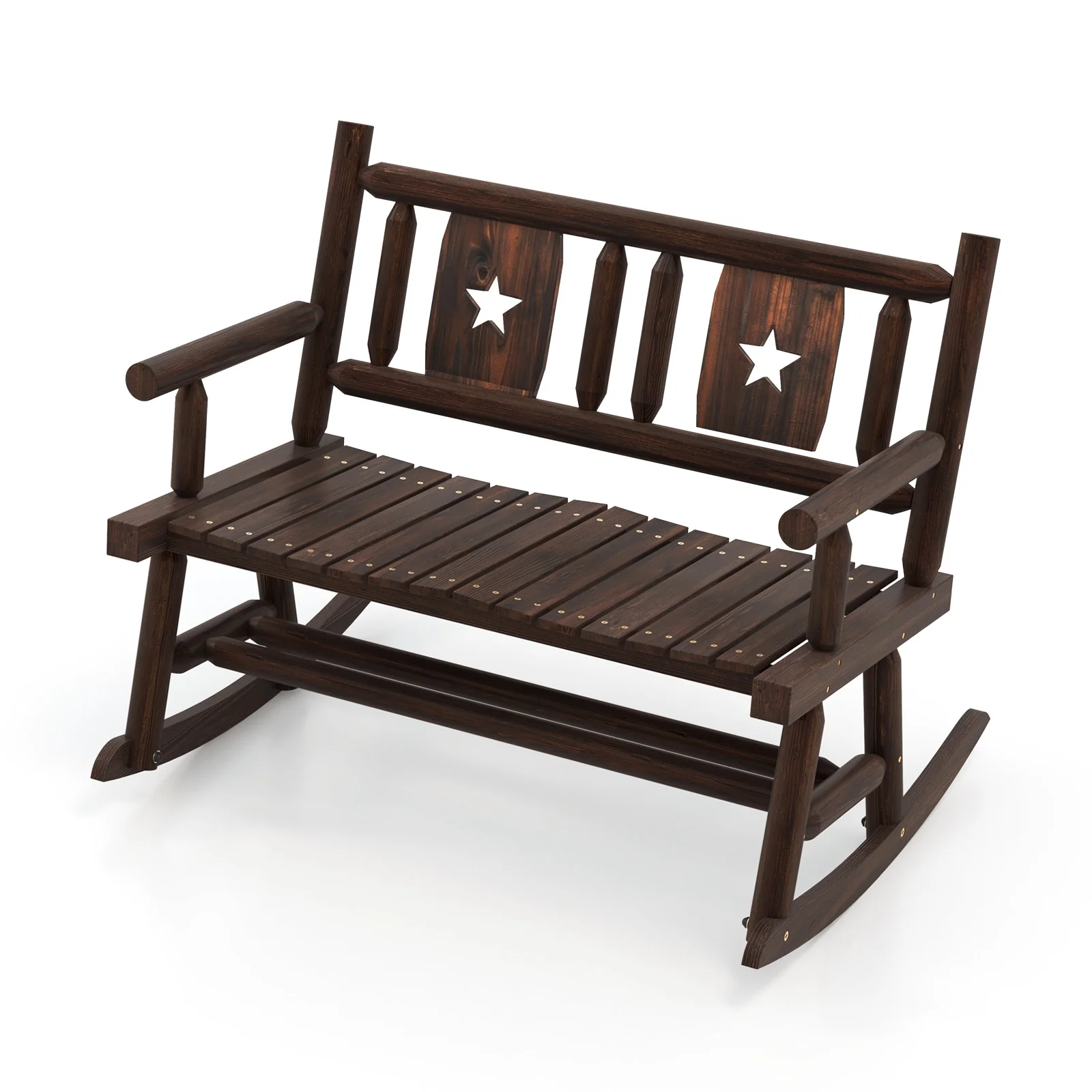 Patio Rocking Bench, 2-Person Loveseat, Rustic Brown - Image 4