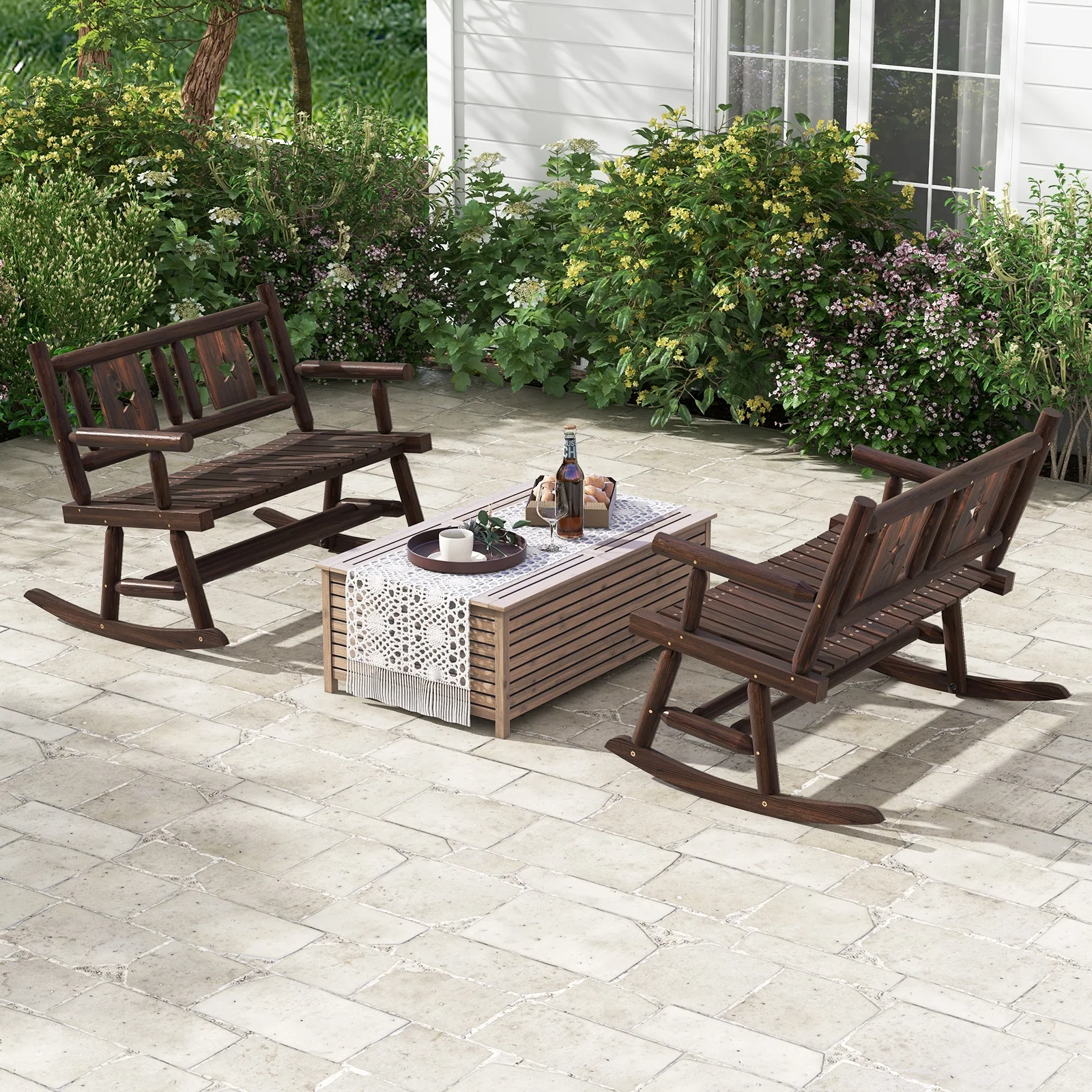 Patio Rocking Bench, 2-Person Loveseat, Rustic Brown - Image 6