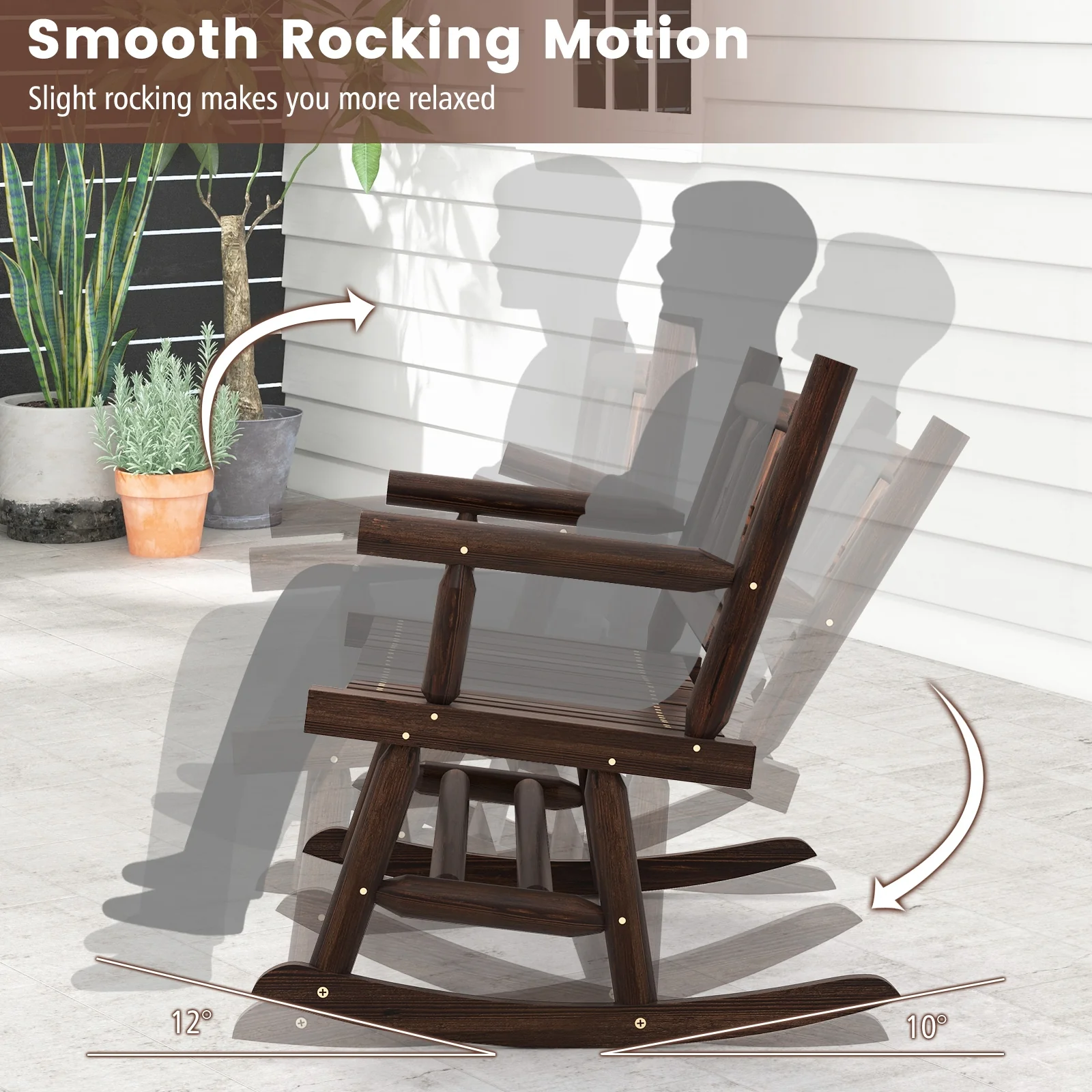 Patio Rocking Bench, 2-Person Loveseat, Rustic Brown - Image 8