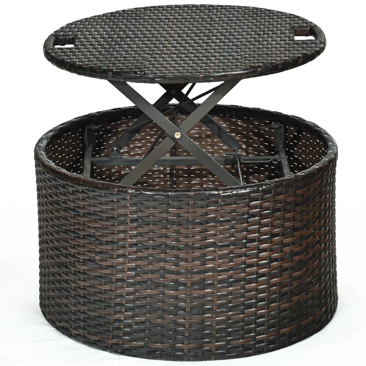Patio Round Daybed Rattan Furniture Set With Canopy, White - Image 10