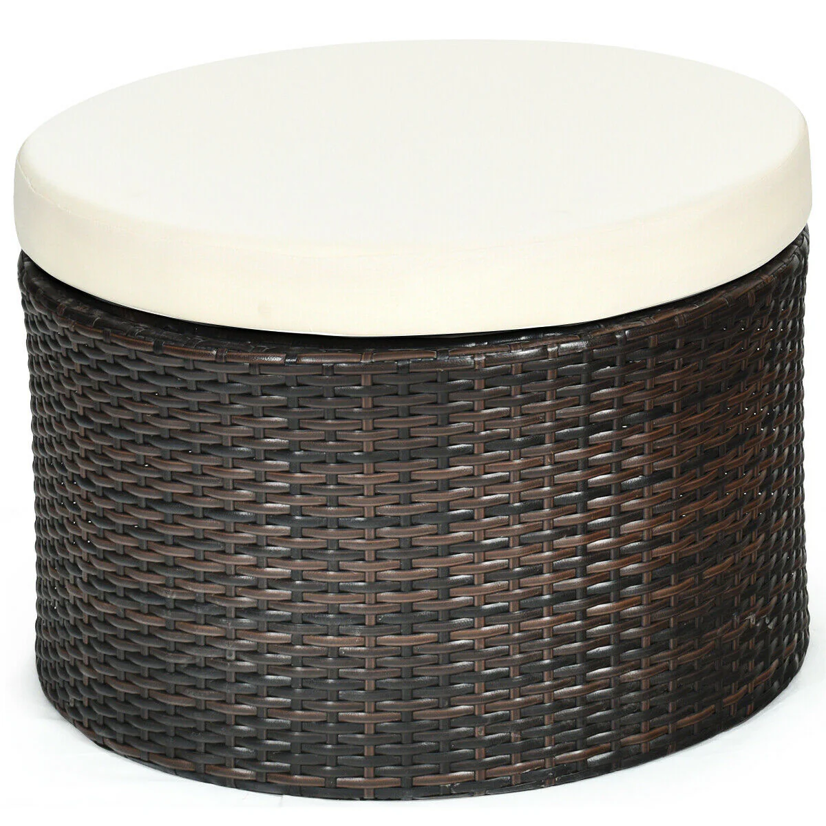Patio Round Daybed Rattan Furniture Set With Canopy, White - Image 9