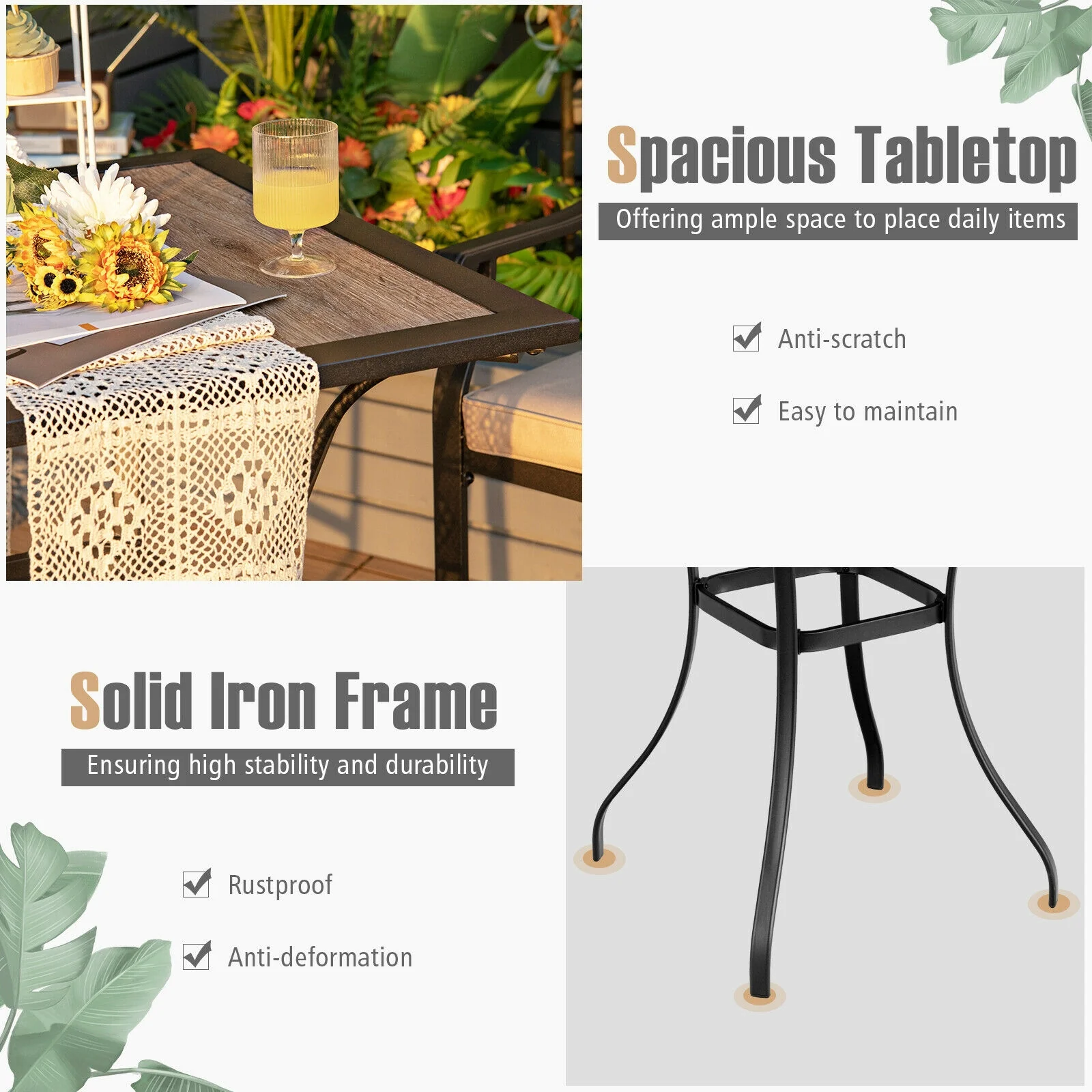 Patio Square Bar Table, Black - Image 7