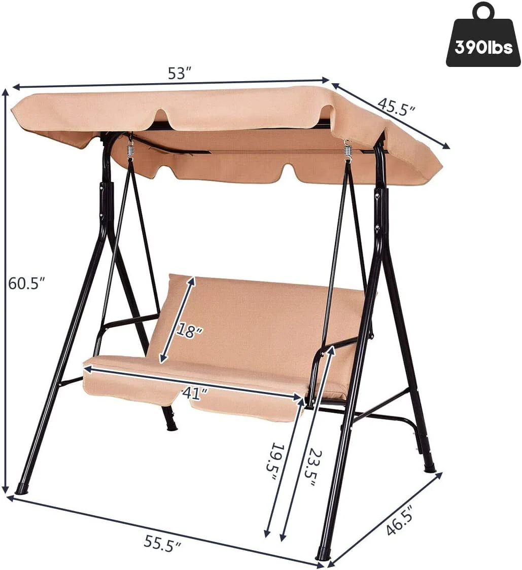 Patio Steel Frame Swing Glider Loveseat, Beige - Image 5