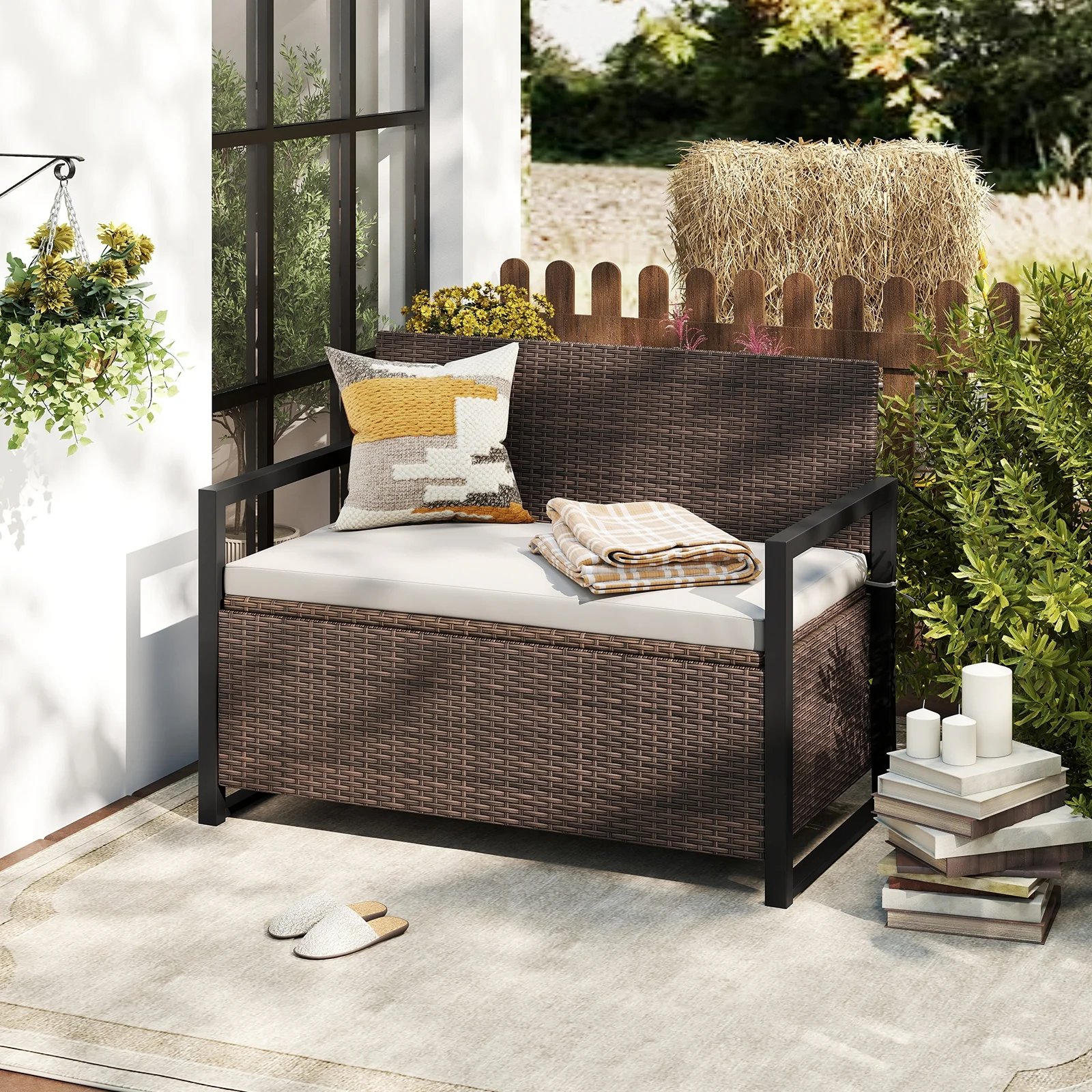 Patio Storage Bench, Mix And Off White, Brown - Image 2