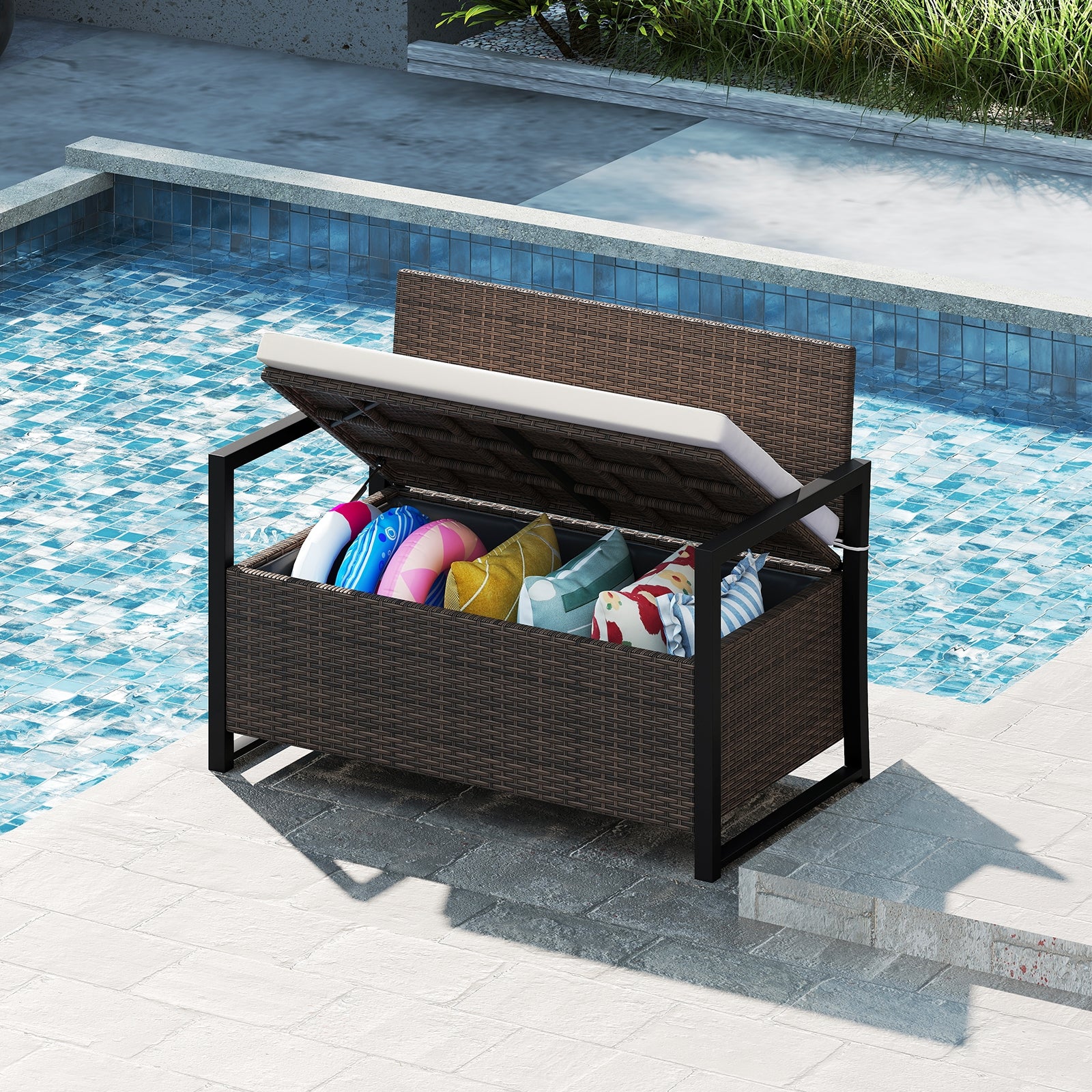 Patio Storage Bench, Mix And Off White, Brown - Image 3