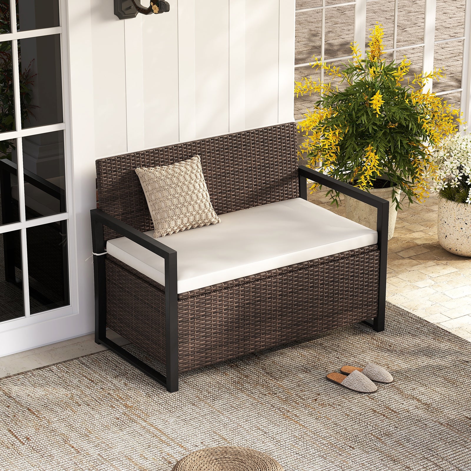Patio Storage Bench, Mix And Off White, Brown - Image 7