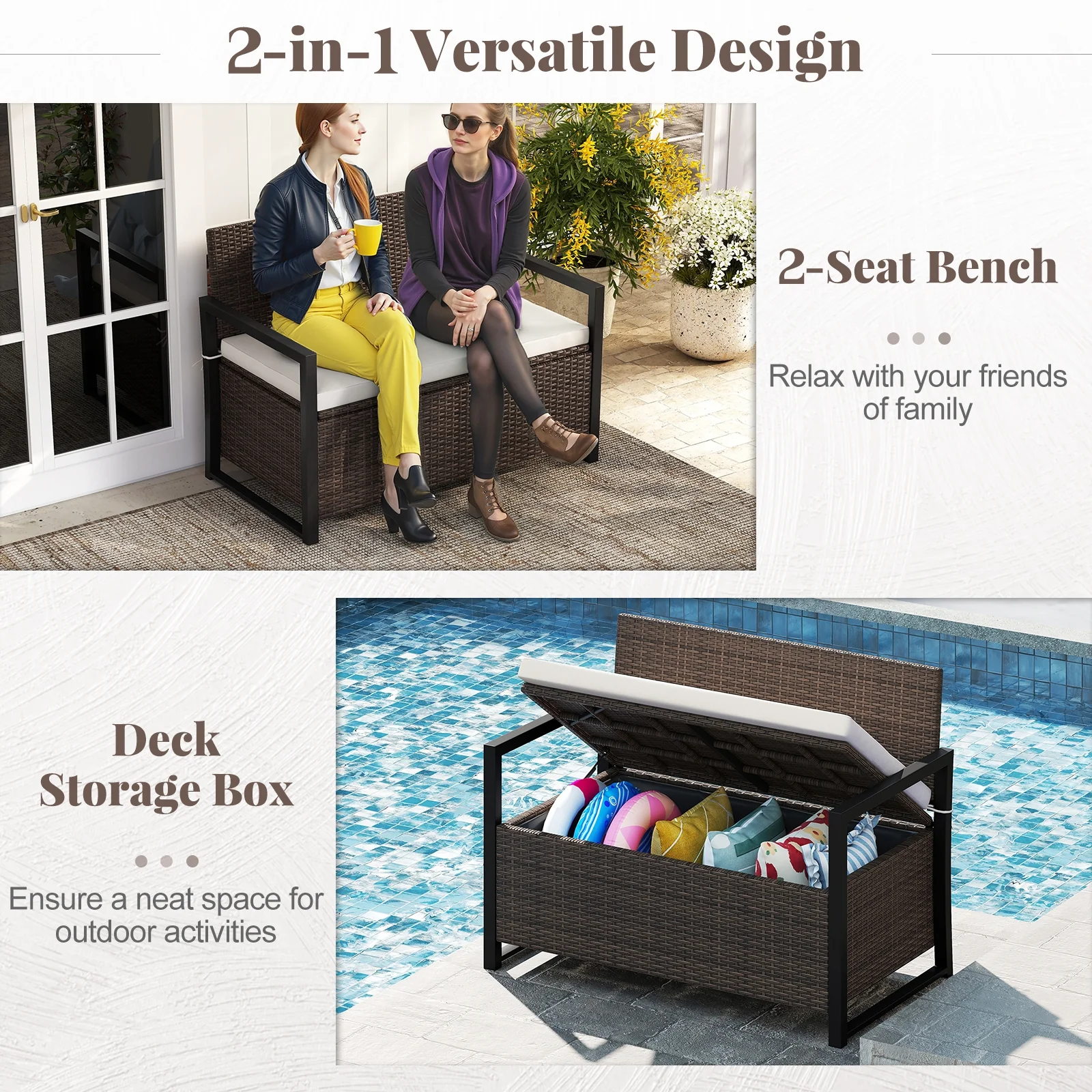 Patio Storage Bench, Mix And Off White, Brown - Image 8