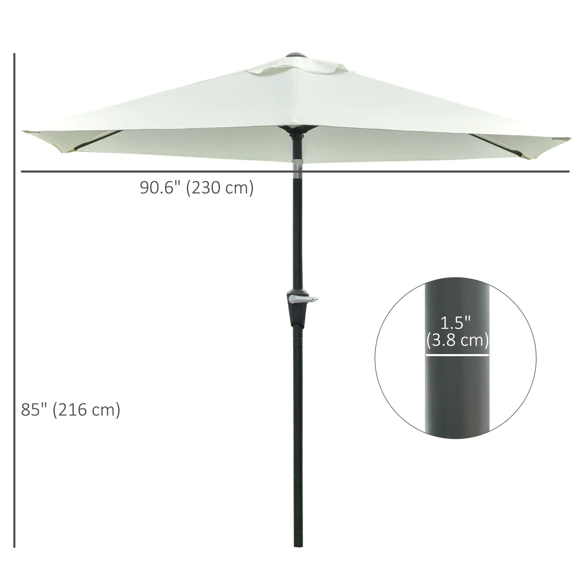 Patio Sun Umbrella, 6 Ribs, Cream White - Image 3