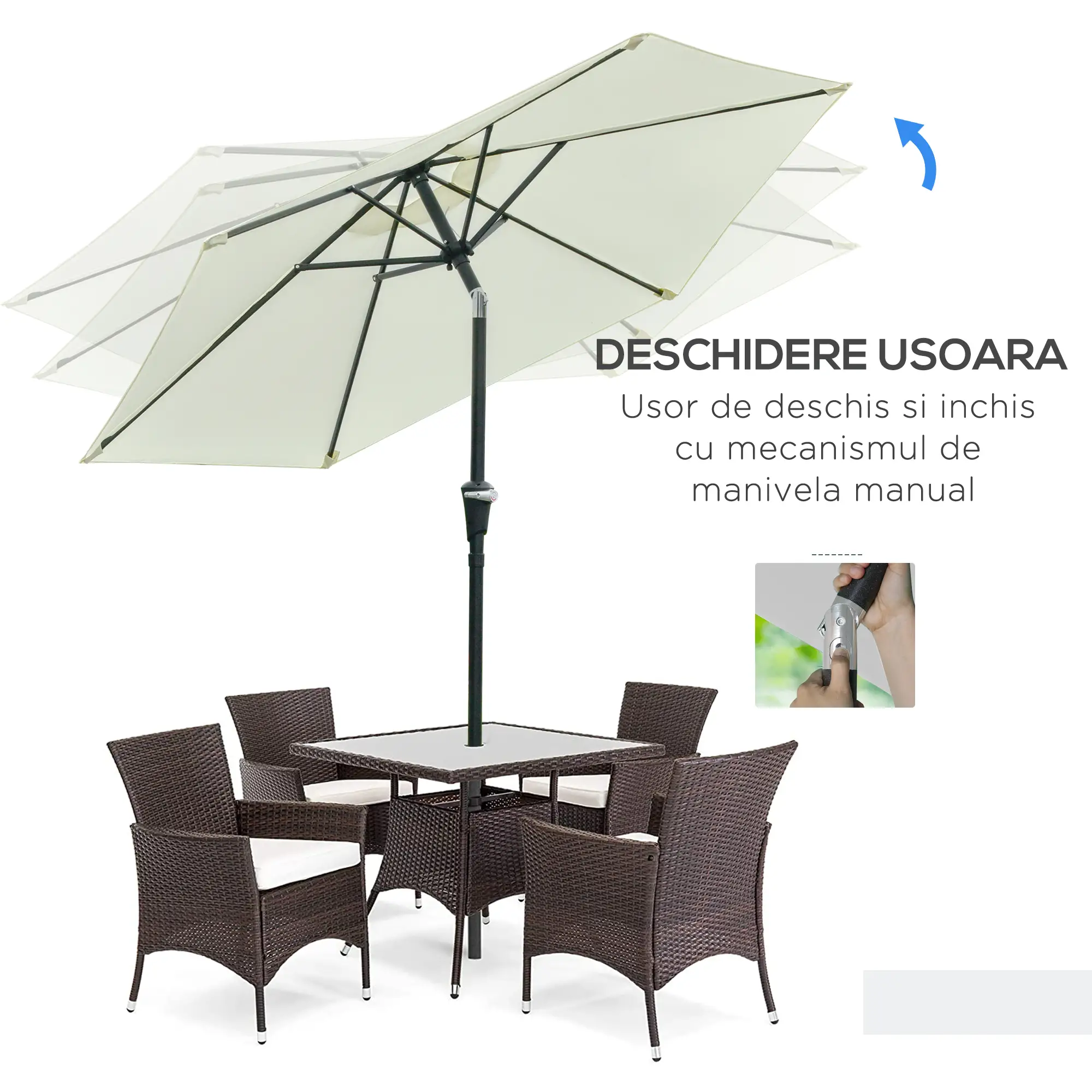 Patio Sun Umbrella, 6 Ribs, Cream White - Image 5
