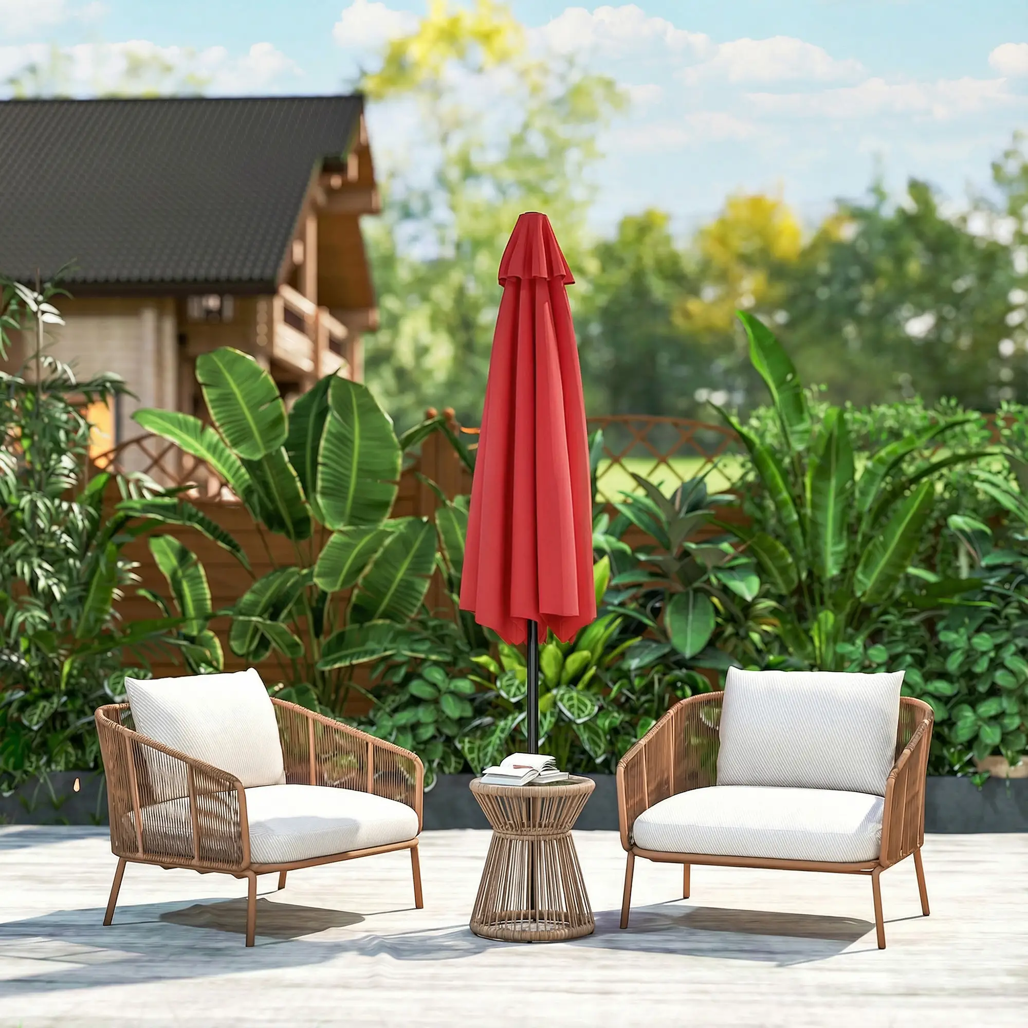 Patio Sun Umbrella, 6 Ribs, Wine Red - Image 10