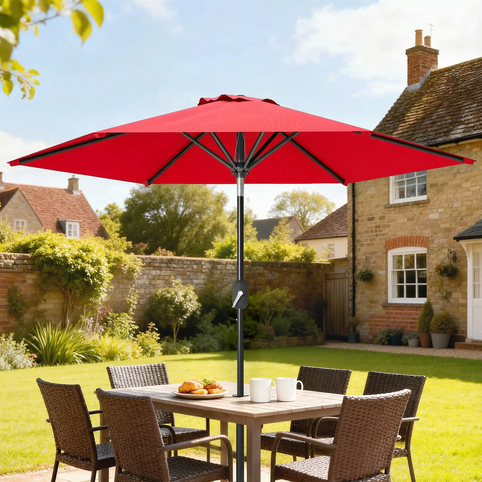 Patio Sun Umbrella, 6 Ribs, Wine Red - Image 2