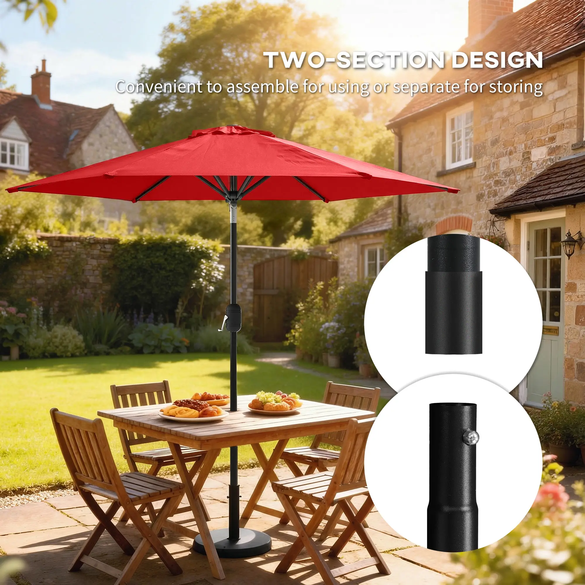 Patio Sun Umbrella, 6 Ribs, Wine Red - Image 7