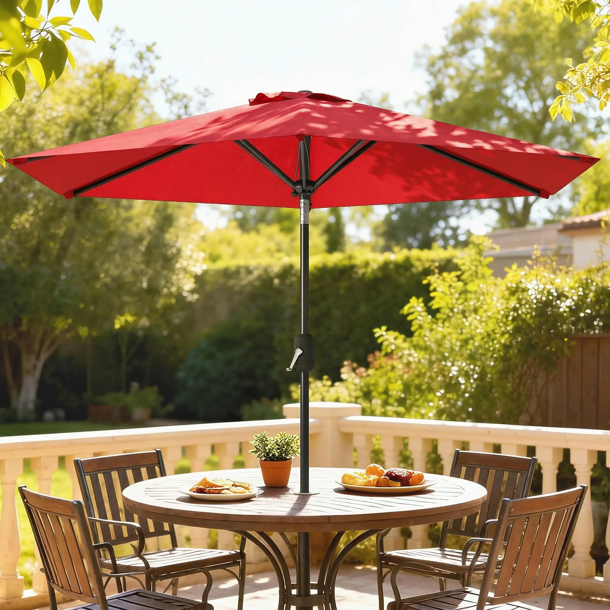 Patio Sun Umbrella, 6 Ribs, Wine Red - Image 8