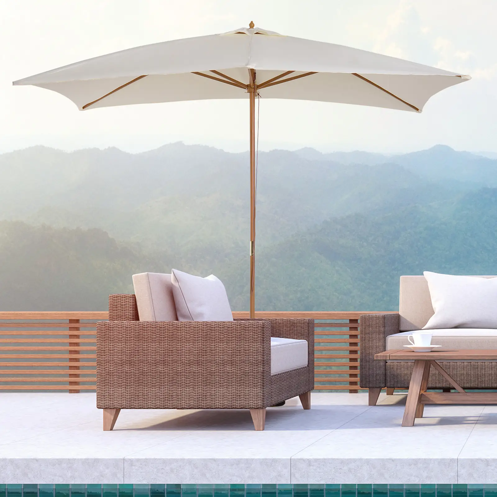 Patio Sun Umbrella, Rectangle, Cream White - Image 10
