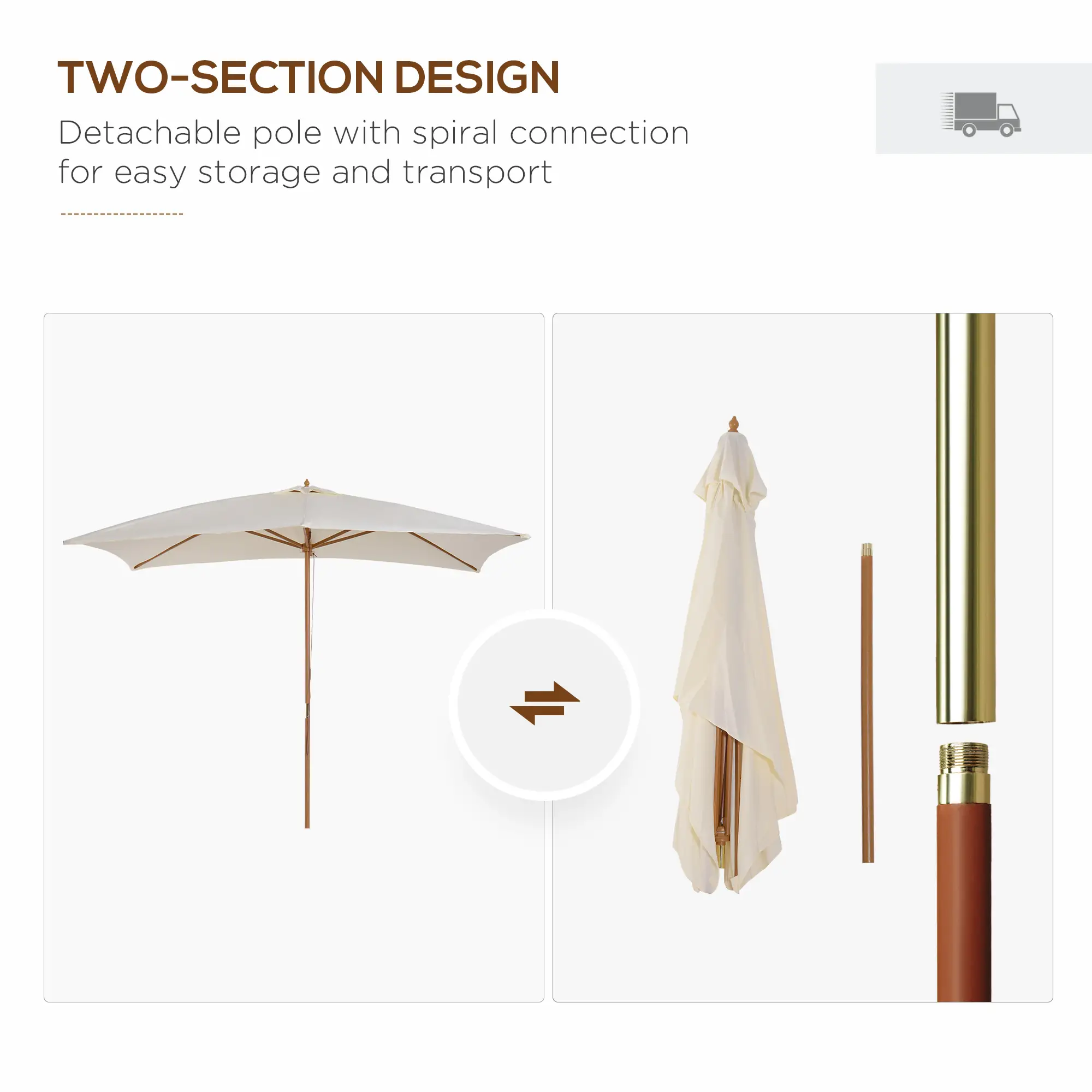 Patio Sun Umbrella, Rectangle, Cream White - Image 4