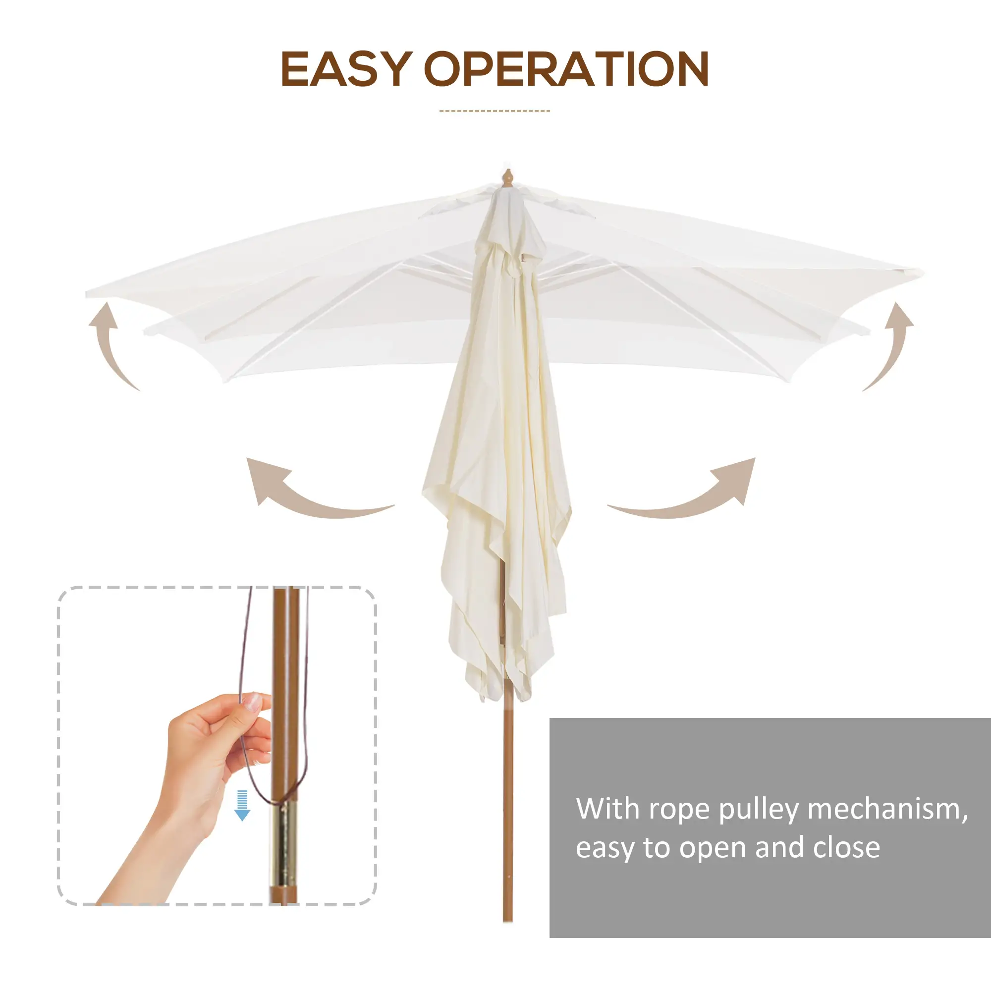 Patio Sun Umbrella, Rectangle, Cream White - Image 5
