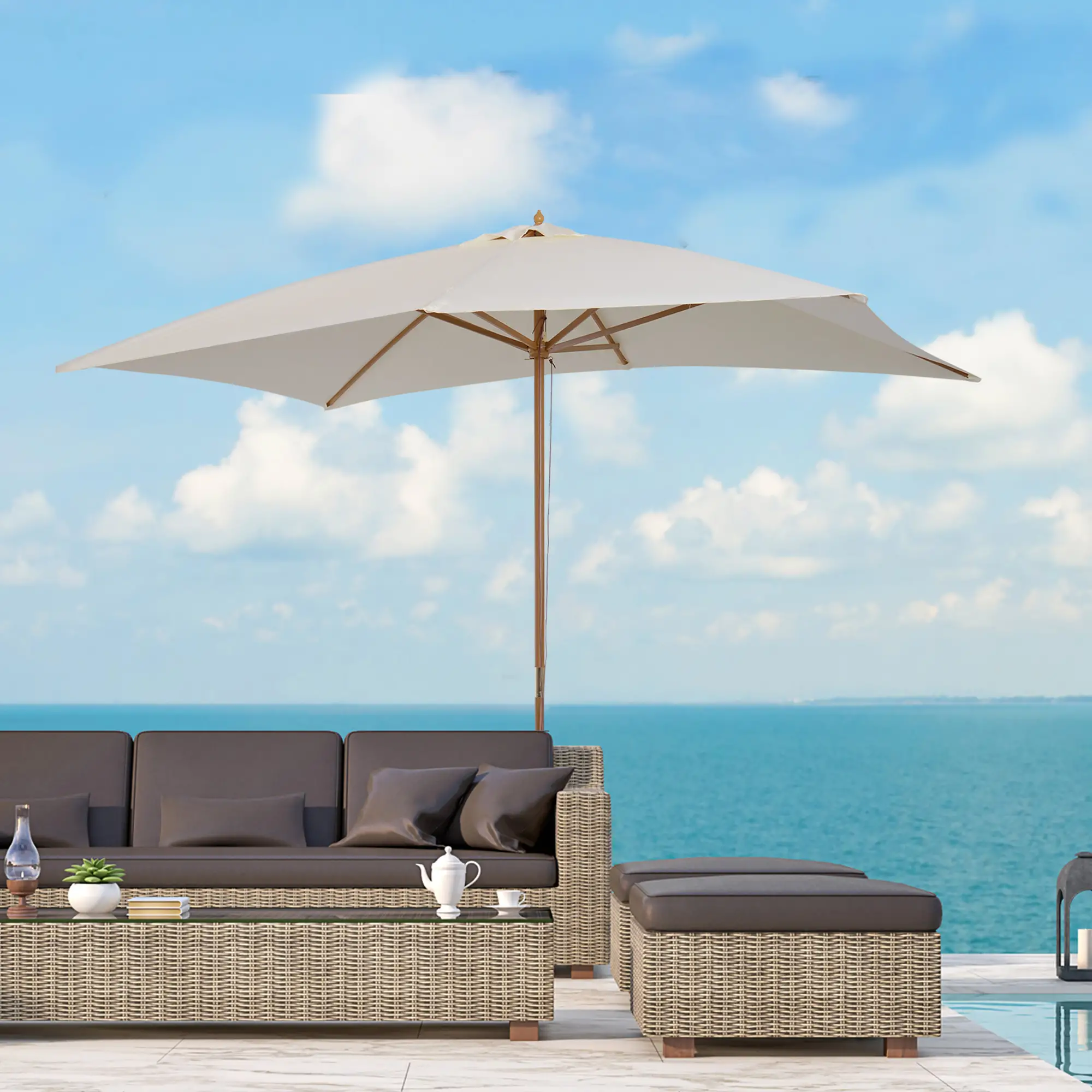 Patio Sun Umbrella, Rectangle, Cream White - Image 9