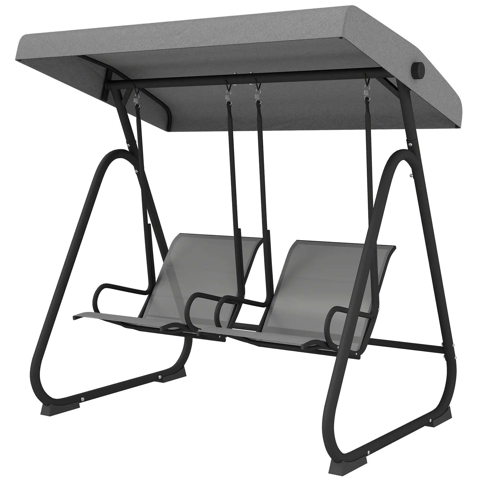 Patio Swing Chair w/Adjustable Canopy Outdoor Porch Swing Glider w/Dual Independent Seats 2-Seat Grey