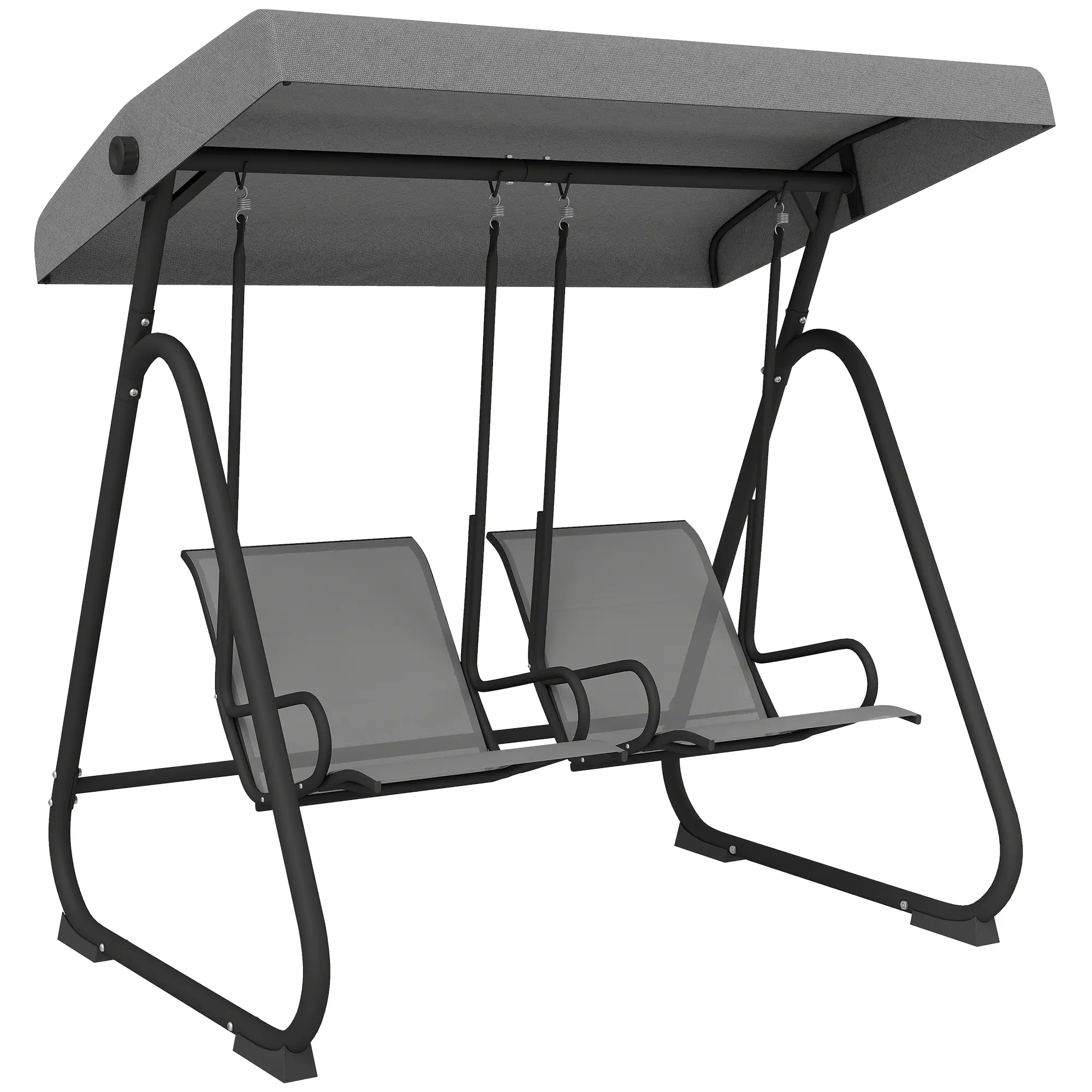 Patio Swing Chair w/Adjustable Canopy Outdoor Porch Swing Glider w/Dual Independent Seats 2-Seat Grey - Image 11